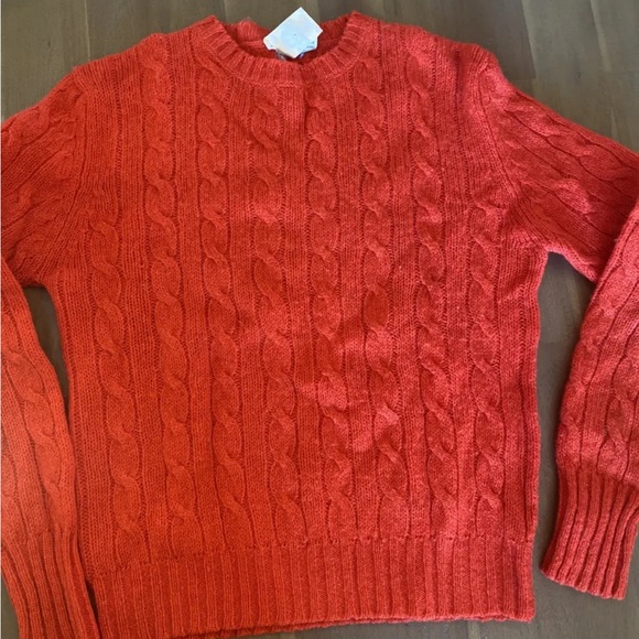 VTG British Shetland Wool Sweater Size 38 Cable Knit red orange J.G. Hook - Picture 1 of 8